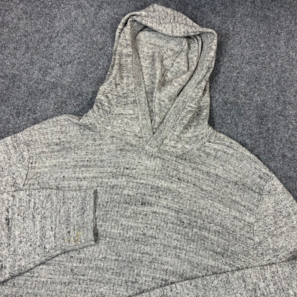Gap Mens Size XL Gray Heather Waffle Knit Hooded Sweater Kangaroo Pocket